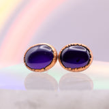 Amethyst Oval Post Earrings