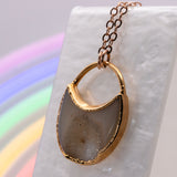 Agate Druzy Moon Round Top Necklace