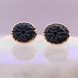Floral Carved Onyx Post Earrings