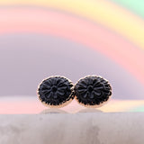 Floral Carved Onyx Post Earrings