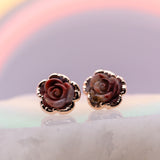 Rose Carved Brecciated Jasper Post Earrings