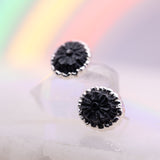 Floral Carved Onyx Post Earrings