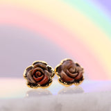 Rose Carved Brecciated Jasper Post Earrings