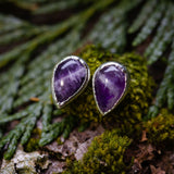 Chevron Amethyst Teardrop Post Earrings