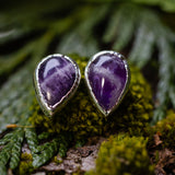 Chevron Amethyst Teardrop Post Earrings