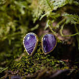 Chevron Amethyst Teardrop Post Earrings