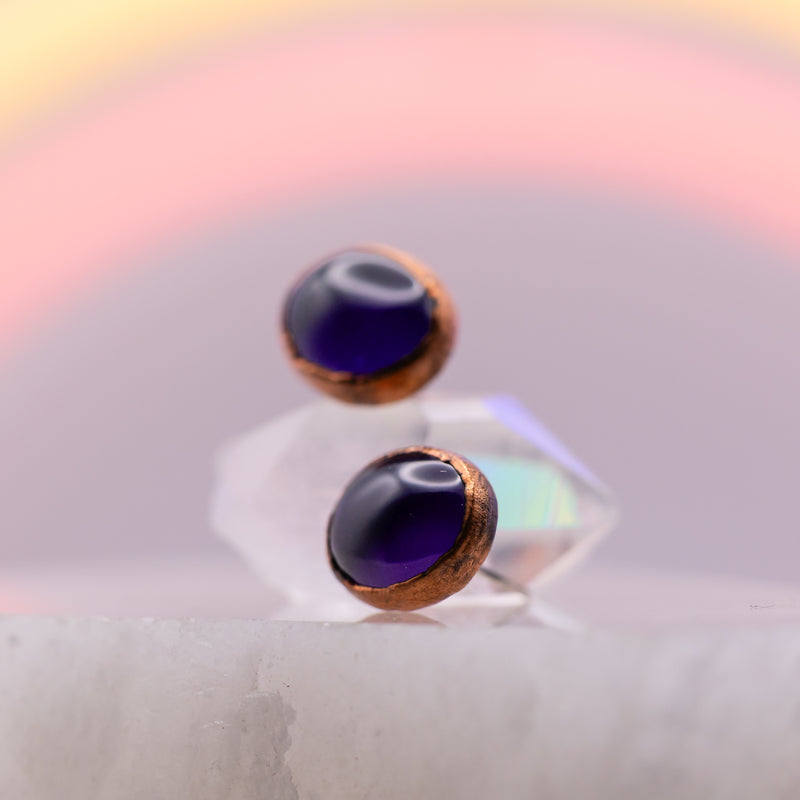 Amethyst Oval Post Earrings