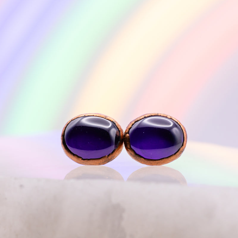 Amethyst Oval Post Earrings