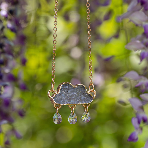 Druzy Cloud with Austrian Crystal Necklace