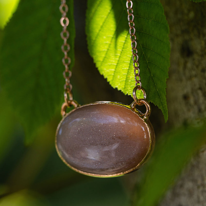 Peach Moonstone Oval Necklace