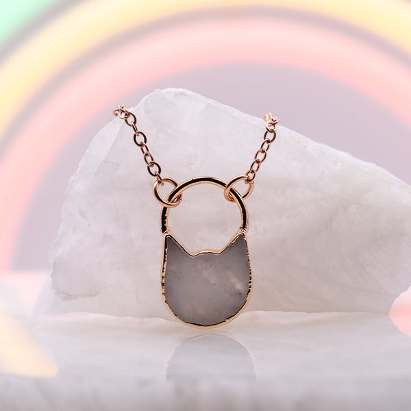 Quartz Kitty Round Top Necklace