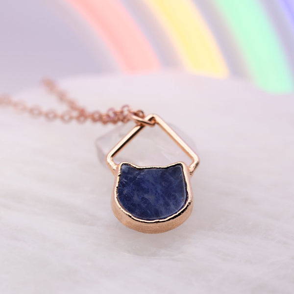 Sodalite Kitty Diamond Top Necklace