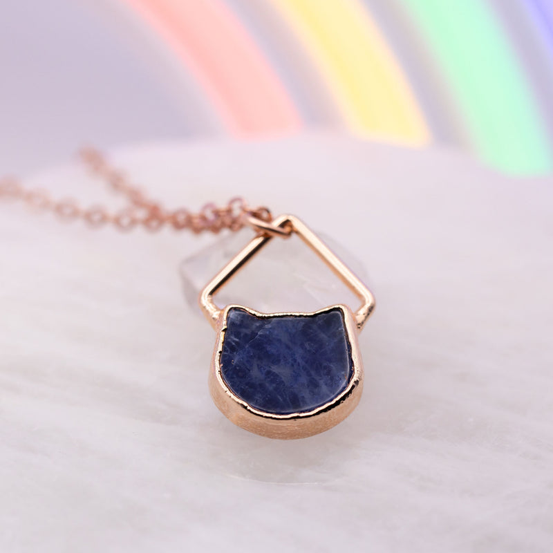 Sodalite Kitty Diamond Top Necklace