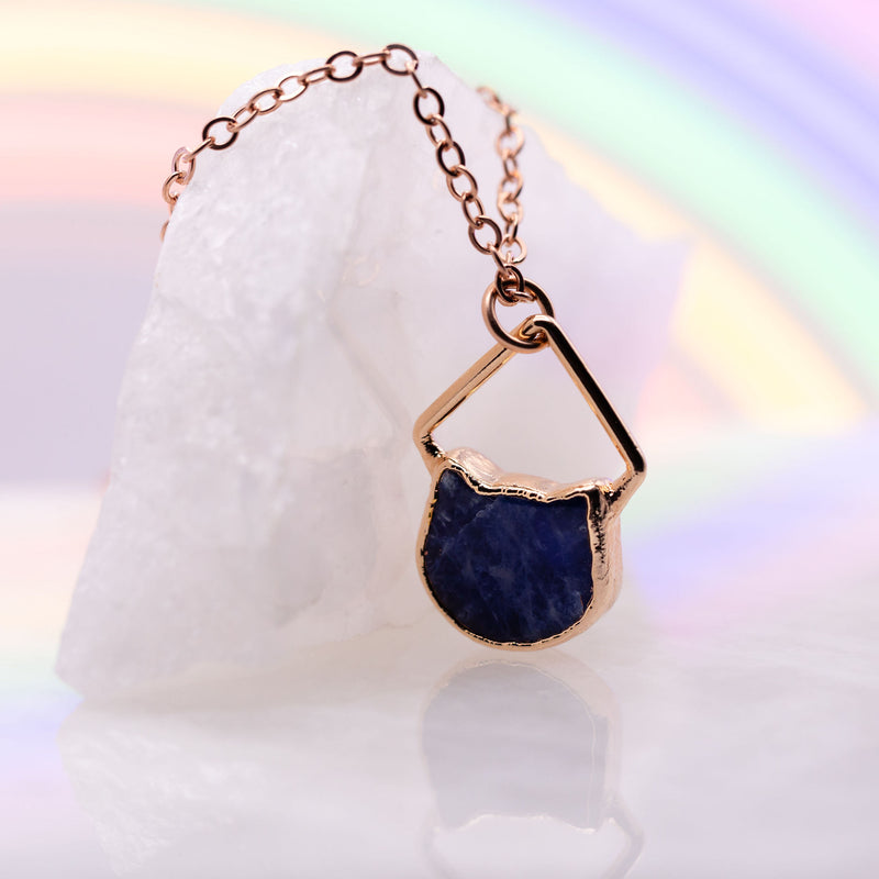 Sodalite Kitty Diamond Top Necklace