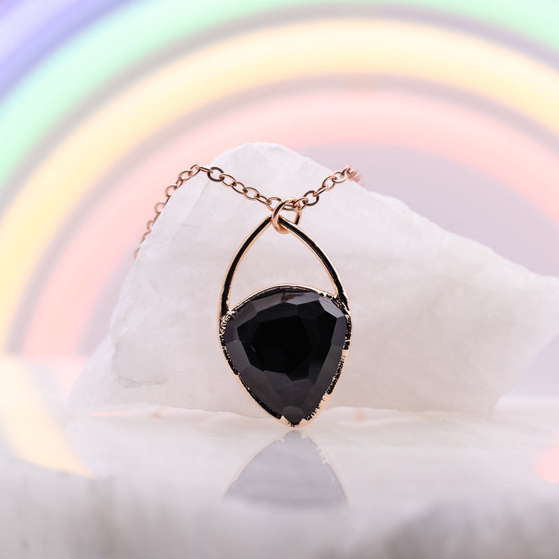 Rose Cut Rainbow Obsidian Inverted Teardrop Necklace