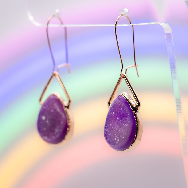 Purple Dyed Agate Druzy Earrings