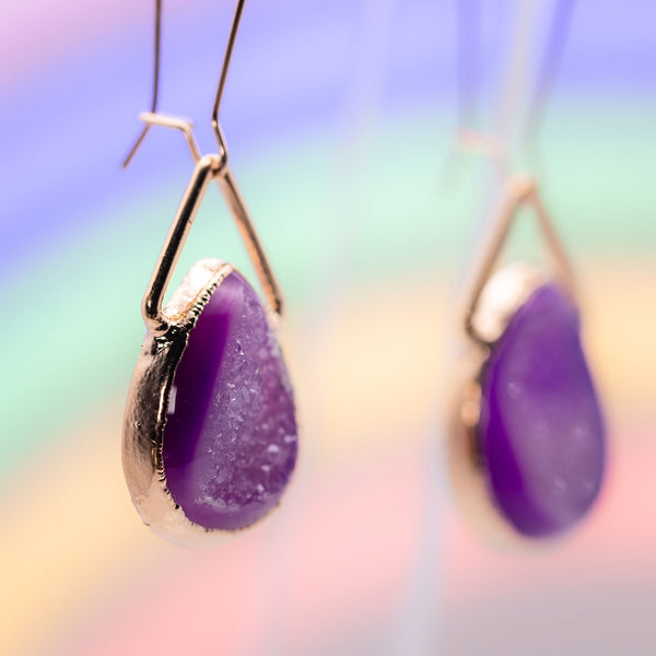 Purple Dyed Agate Druzy Earrings