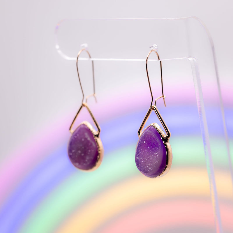 Purple Dyed Agate Druzy Earrings