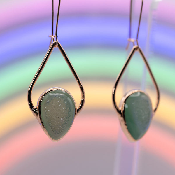 Green Dyed Agate Druzy Earrings