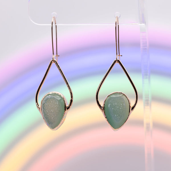 Green Dyed Agate Druzy Earrings