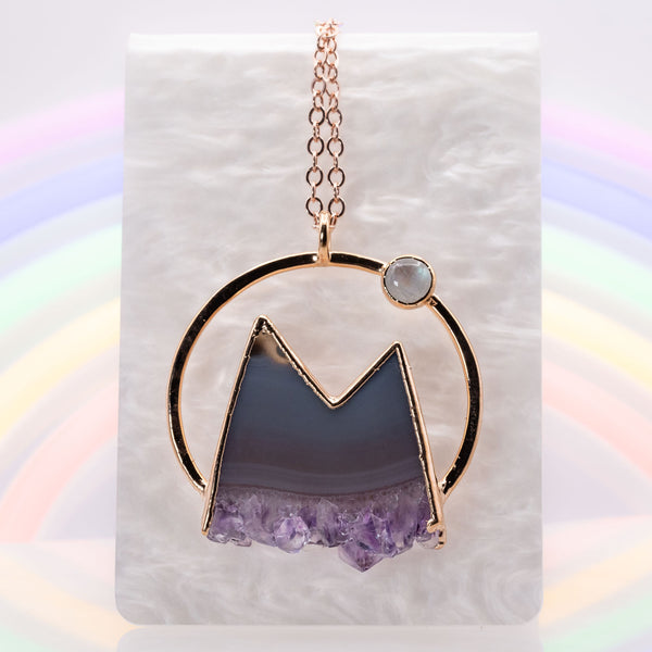 Large Amethyst Stalactite Mountain w/ Moon Necklace