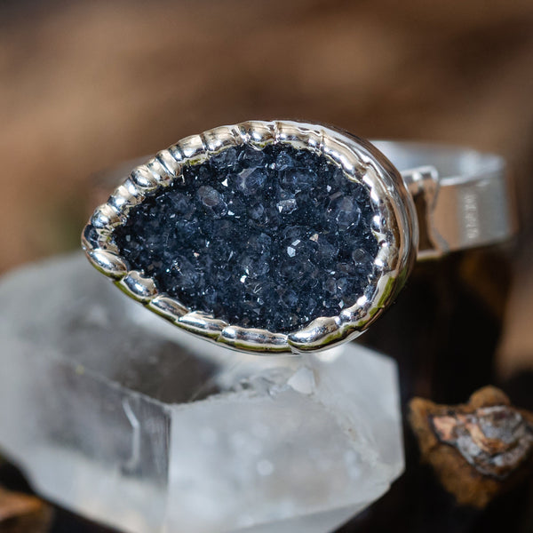 Black Druzy Teardrop Ring