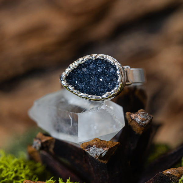 Black Druzy Teardrop Ring