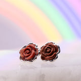 Rose Carved Brecciated Jasper Post Earrings