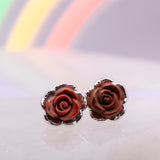 Rose Carved Brecciated Jasper Post Earrings