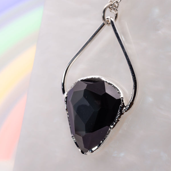 Rose Cute Rainbow Obsidian Inverted Teardrop Necklace