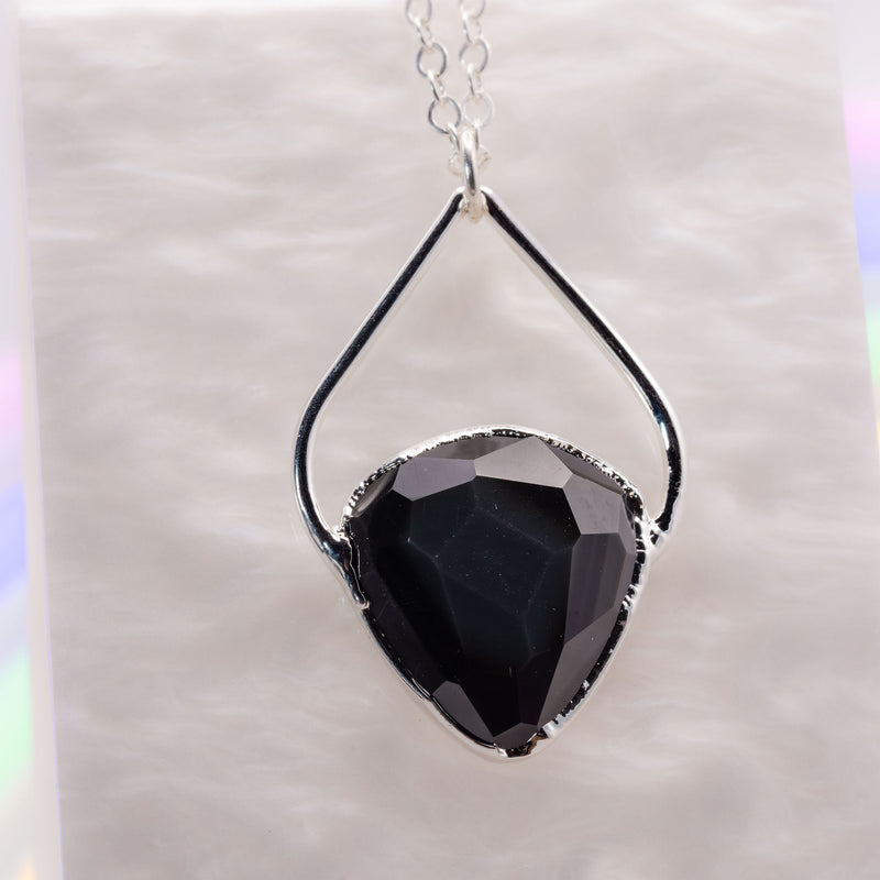 Rose Cute Rainbow Obsidian Inverted Teardrop Necklace