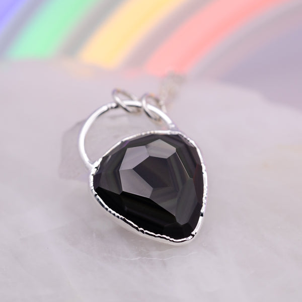 Rose Cut Rainbow Obsidian Inverted Teardrop Necklace