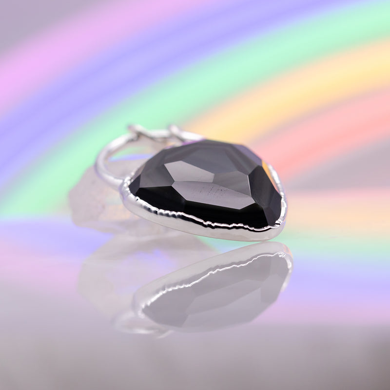 Rose Cut Rainbow Obsidian Inverted Teardrop Necklace