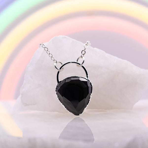 Rose Cut Rainbow Obsidian Inverted Teardrop Necklace