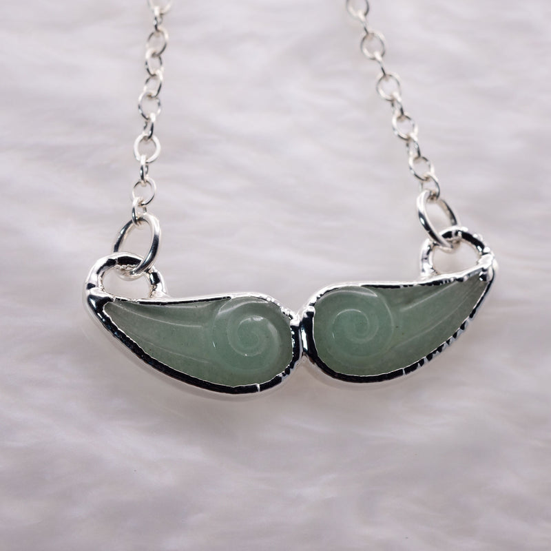 Spiral Carved Aventurine Moustache Necklace