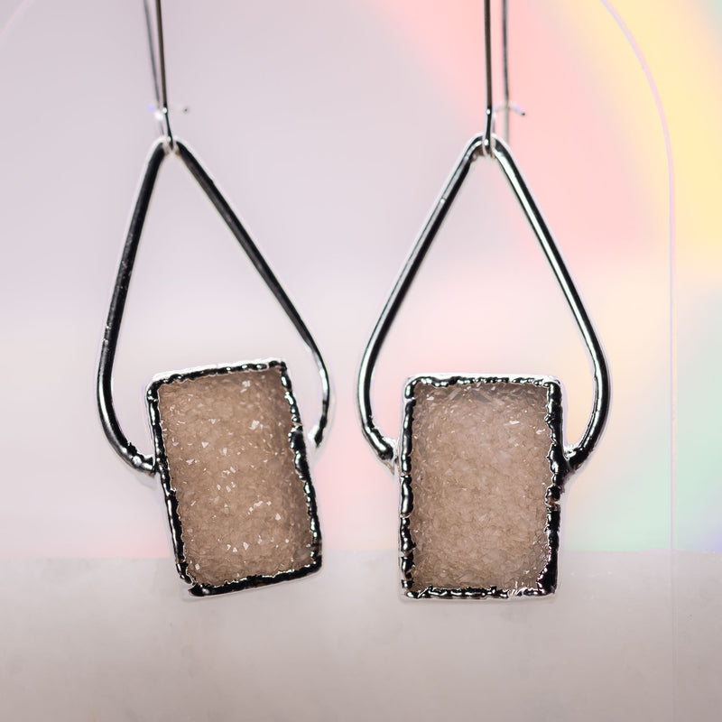 Druzy Square Teardrop Top Earrings