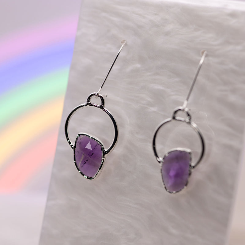 Faceted Amethyst Freeform Earrings