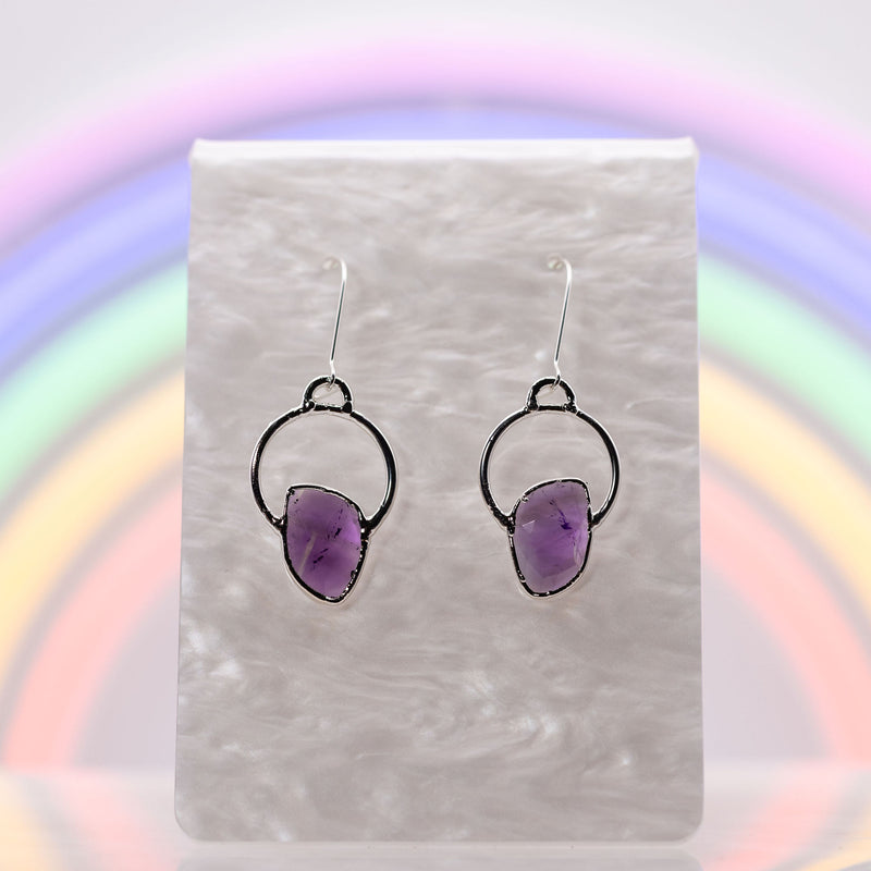 Faceted Amethyst Freeform Earrings