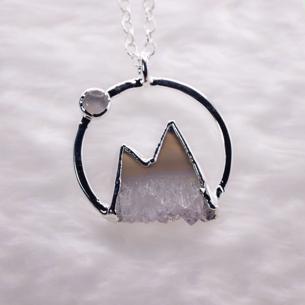 Small Amethyst Stalactite Mountain w/ Moon Necklace