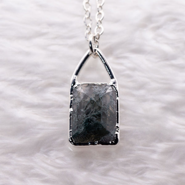 Faceted Moss Agate Rectangle Necklace