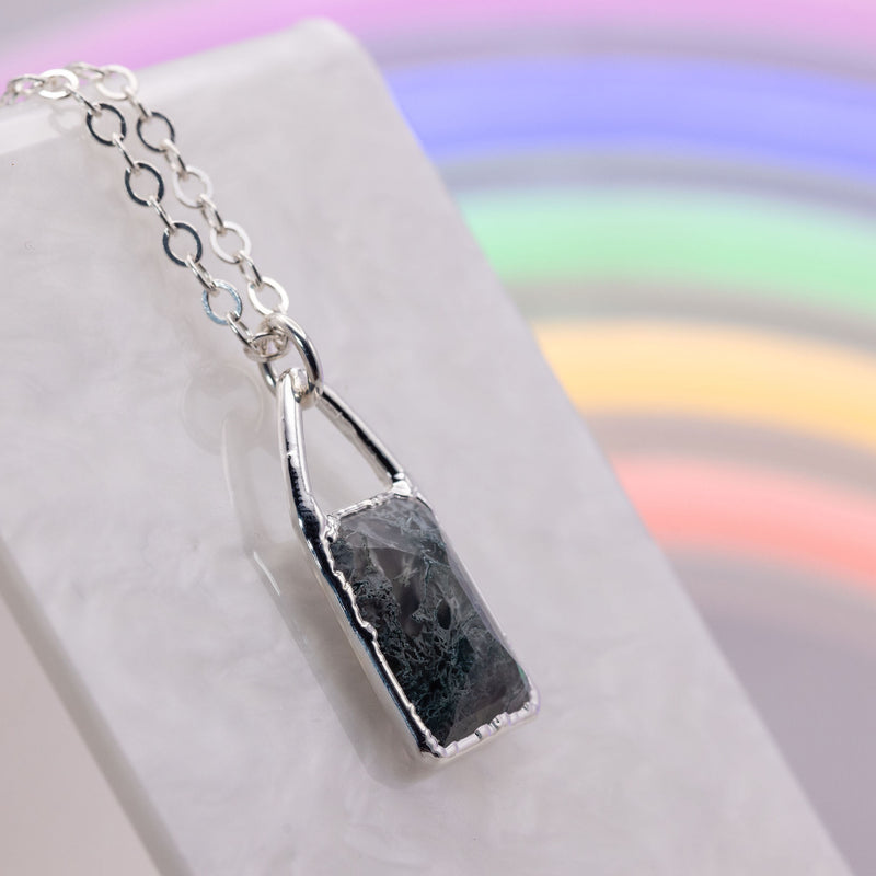 Faceted Moss Agate Rectangle Necklace