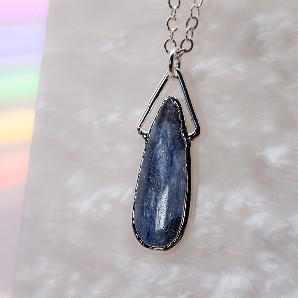 Blue Kyanite Teardrop Diamond Top Necklace