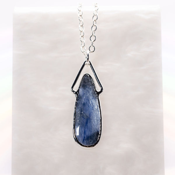 Blue Kyanite Teardrop Diamond Top Necklace