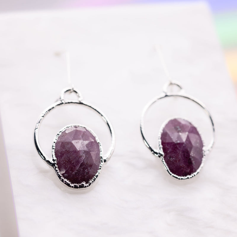 Faceted Ruby Oval Large Round Top Earrings