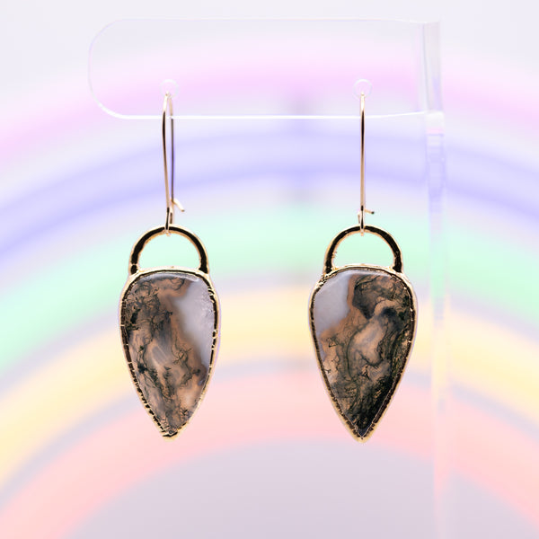 Moss Agate Inverted Teardrop Earrings