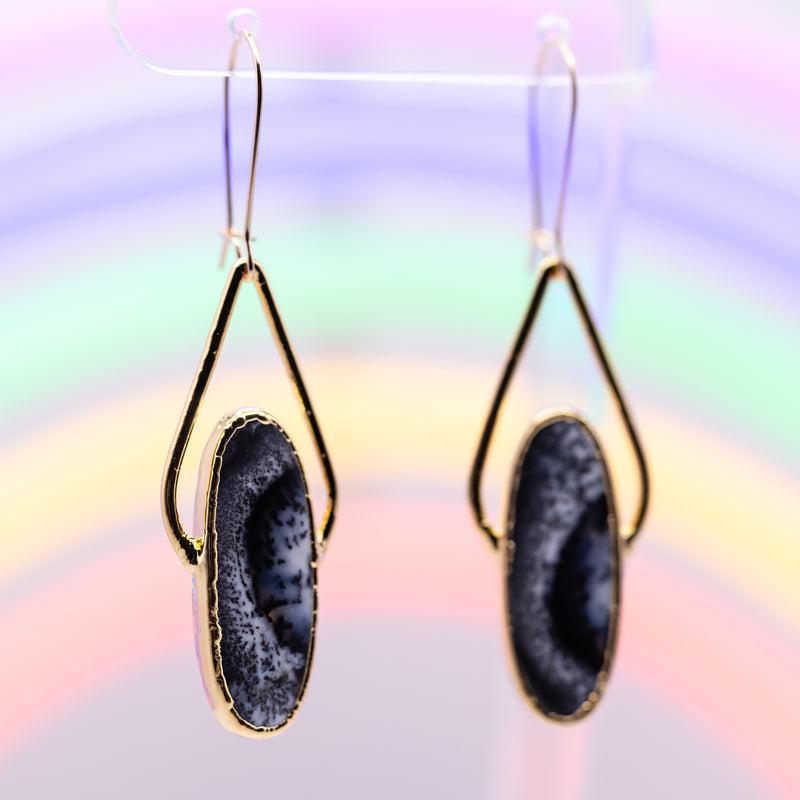 Dendritic Opal Teardrop Top Earrings