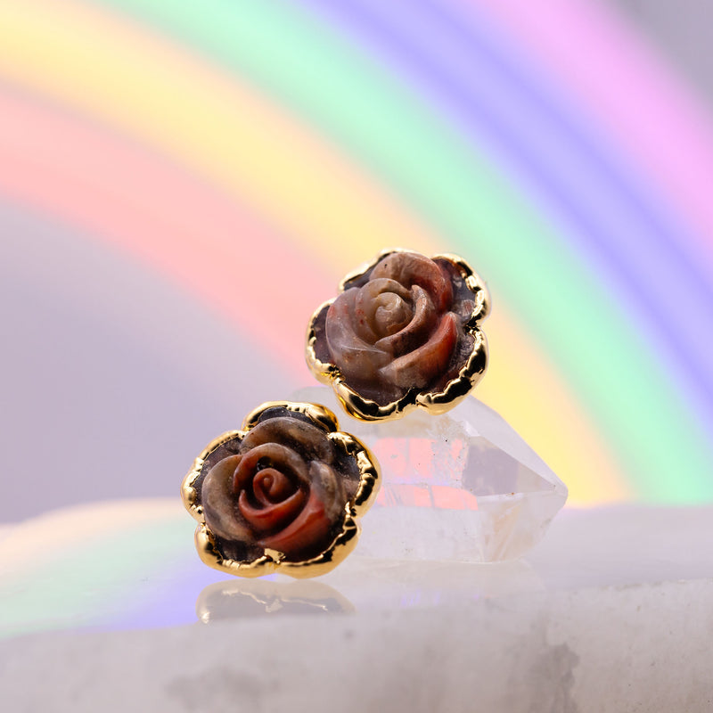 Rose Carved Brecciated Jasper Post Earrings