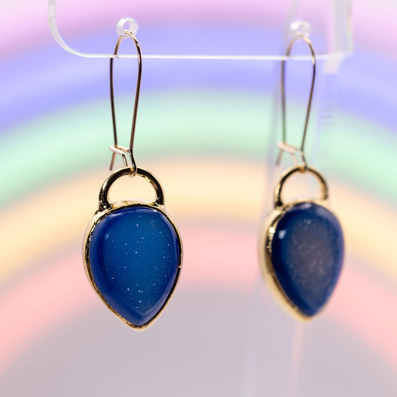 Blue Dyed Agate Druzy Inverted Teardrop Earrings