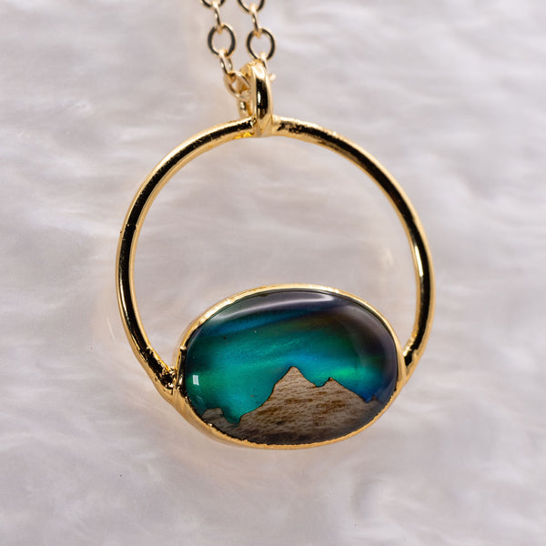 Small Aurora Opal and Walnut Mountain Necklace