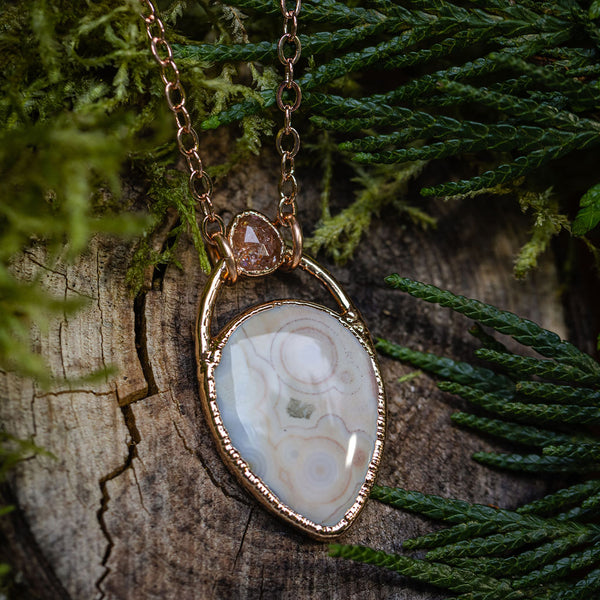 Ocean Jasper Inverted Teardrop with Faceted Sunstone Necklace